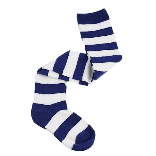 Sinknap Strømper Farveblok Stribede Kvinder Over Knæ Lår Høje Strømper Til Jul Royal Blue White Broad Stripe