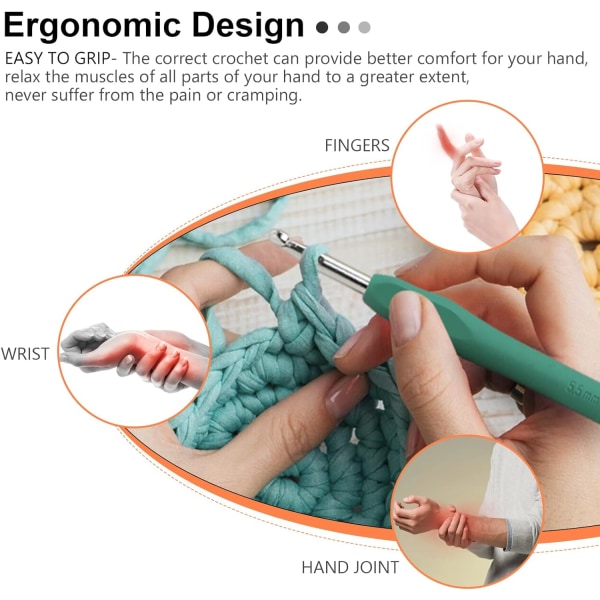 Hæklenålesæt, 14 størrelser (2 mm-10 mm) Ergonomisk hæklenål med opbevaringsæske, hæklenåle til gigtplagede hænder, ekstra lange strikkepinde (blå)