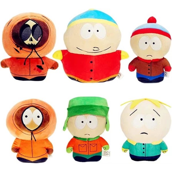 South North Park 7'' plysjdyr - Kyle, Cartman, Kenny, Butters - Myke bomullsfyllte anime-tegneseriefigurer for fans