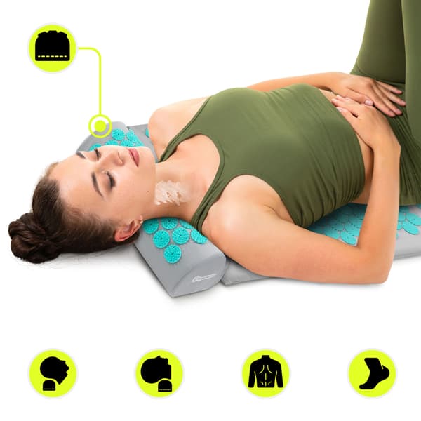 HyperMotion Acupressure Mat XL 130 cm with Pillow & Case, Grey/Mint