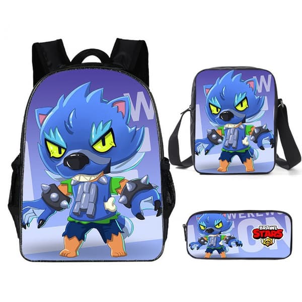 2026 Brawl Stars Backpack 3-piece set 17-inch Game Backpack + Shoulder Bag + Pencil Case (J) 29