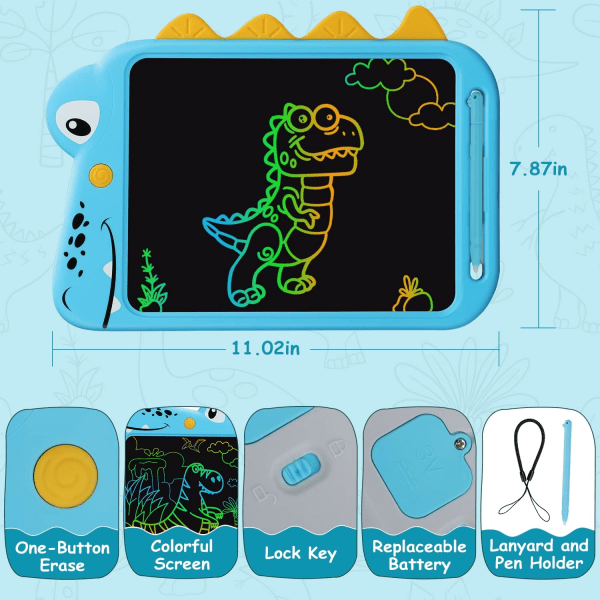 LCD-skrivtavla för barn, 10-tums rittavla i färg, ritbräda för dinosaurieleksaker, lämplig för 3-åriga pojkar och flickor