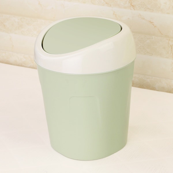 1 st Minipapperskorg i plast, liten papperskorg med svänglock för hem, kontor, kök, sminkbord, sovrum, badrum (grön)