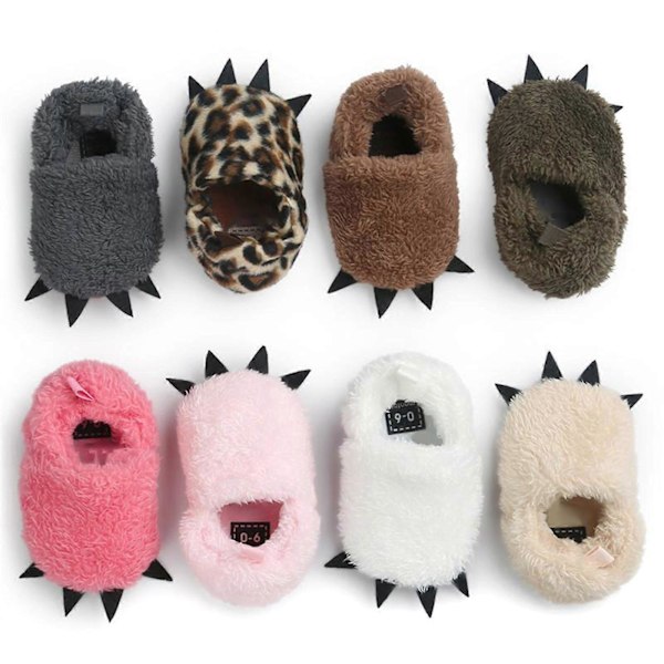 8 Farver Baby Brushy Paw Sko Spædbørn Plys Indendørs Mokkasiner Småbørn Vinter Fortykket Varme Sko Leopard Print 13cm