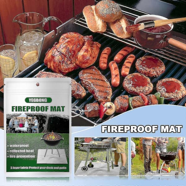 Grillmåtte BBQ brandhæmmende måtte grillstænkmåtte brandsikker varmebeskyttelse til gulv 100x100x1cm