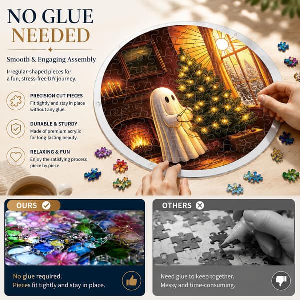 Ghost Christmas Acrylic Puzzle Suncatcher, 83 Pieces DIY Decor Ghost Lights