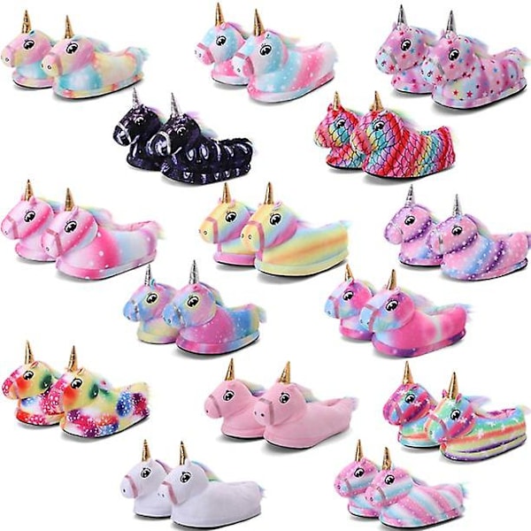 3-12 År Vinter Enhjørning Tøfler Baby Gutt Jente Tøfler Myke Plysj Soverom Hus Tøffel Innendørs Furry Baby Barn Rose S(Length 22cm)