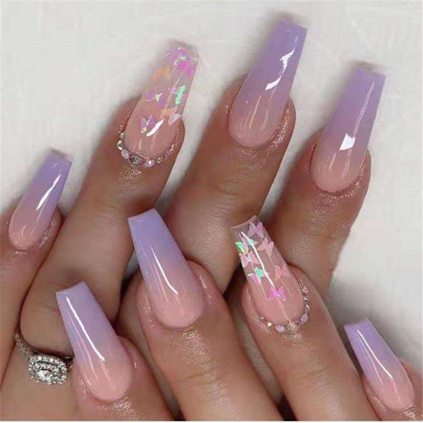 Andy's Orchids 24 stk. Ombre Kunstige Falske Negle, Sommerfugl Ballet Kiste Falske Negle Bære Langt Afsnit Manicure Patch Tryk På Falske Negle Kunst Tips