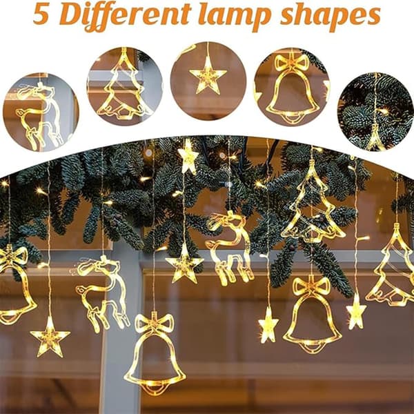 Christmas Curtain Lights, Reindeer Bell Window String Lights, 3.5m 8 Christmas Lighting Modes, USB String Lights with Remote Control, IP44 Waterproof for