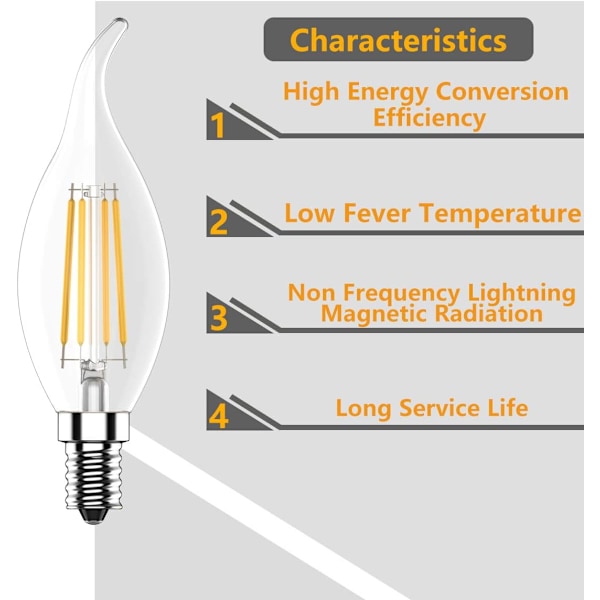 Tuoplyh 10-pakning E14 LED-pære 4W, varmhvit 2700K lysekrone E14 SES-pære, ikke-dimbar, 400LM, LED-pære