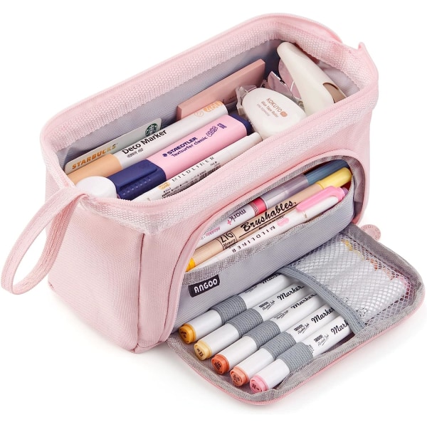 Pencil Case Large Capacity Pencil Pouch Handheld Pen Bag Cosmetic Portable Gift for Office School Teen Girl Boy Men Women Adult (Pink)