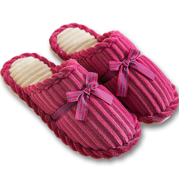Kordsammetstofflor för kvinnor och män, enkla randiga, varma inomhustofflor för vinter, partofflor för hemmet Skin Red 40-41