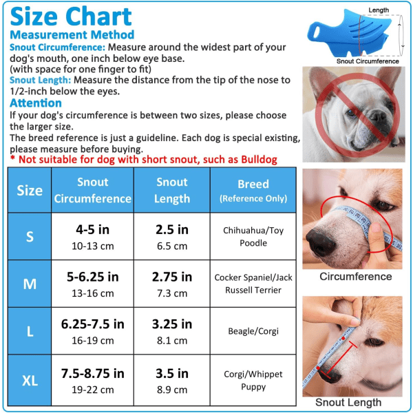 Munkorg för hund, mjukt cover av silikon med justerbar rem för små medelstora hundar, bäst för att förhindra skällande, bitande och tugga (blå, M)