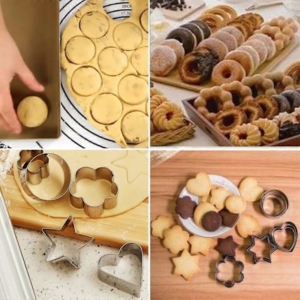 Mini Geometrisk Formet Kakekjeks Utstikker Sett 24 Små Sirkel Bakeformer Rustfritt Stål Metallformer