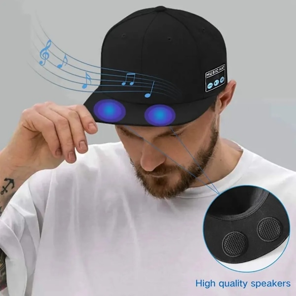 Mössa med Bluetooth-högtalare Bluetooth 5.0 Trådlös smart högtalare Baseballmössa för män kvinnor Utomhussporter Fitness Huvudomkrets: 23,62 tum svart