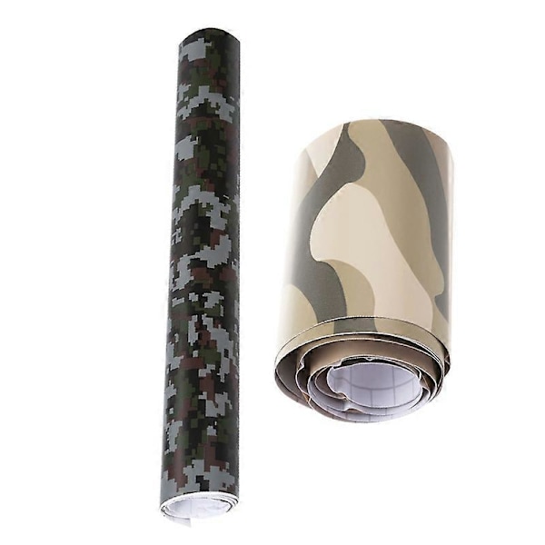 2 Rullar Camo Bilsticker Kolfiber Motorcykel PVC Gul Kamouflage 152X10cm & Svart Digitalt Kamouflage 152X30cm