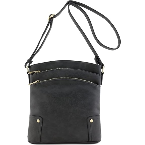 Stor crossbody-veske med trippel glidelåslomme