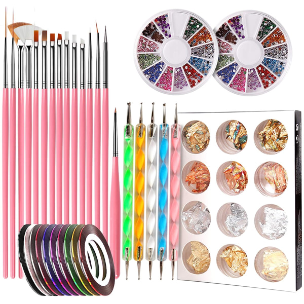 En set spikverktyg (rosa 15 pennor + spetsborrpenna + 10 färger guld- och silvertråd + guld- och silverfolie + 2 lådor med 2,0 borrskiva)