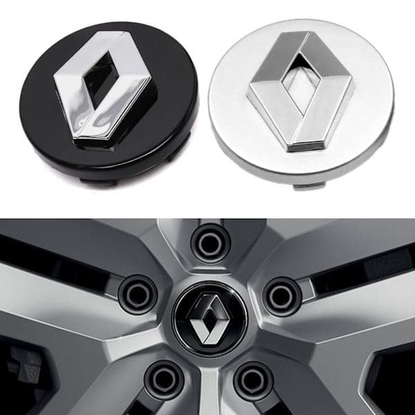4-pakning - Renault navkapsler/hjulkapselemblem - B 60mm - Silver