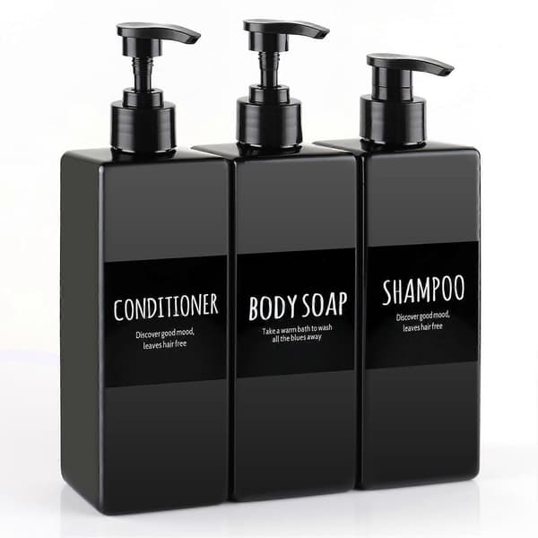 Schampodispenserflaskor Set, Svart Plastpump för Balsam och Duschkräm, 500 ml Påfyllningsbar