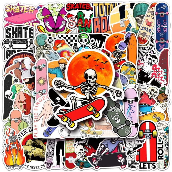 50 stycken "Skull Skateboarding" graffiti vinyl vattentäta klistermärken för bärbara datorer, mobiltelefoner, skateboards, bagage, vattenflaskor