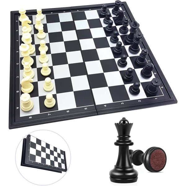 Chessman® Classic, magnetiskt och hopfällbart schackspel, 32 bitar, familjebrädspel, svart/grå, CGM320