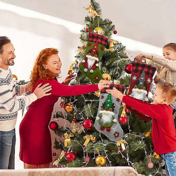 Julstrumpa 19\" 3D Tomte Julstrumpor för Öppen Spis Hängande Juldekorationer Grå