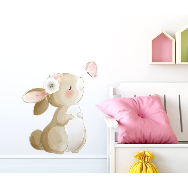Söta kanin väggdekor kanin kyss fjäril väggdekor skala och sticka väggdekor för barn flickor sovrum vardagsrum dekor