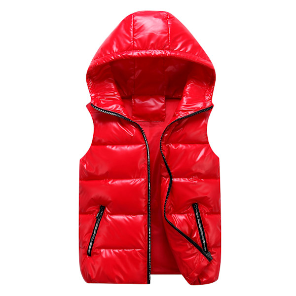 Sliktaa Unisex Glansfuld Vandafvisende Ærmeløs Jakke Letvægts Puffer Vest (Rød) XL