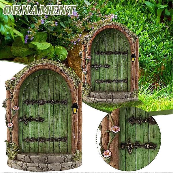 Miniatyr Pixie Elf Fairy Dörr Trädgård Fönster Dörr Hem Grå