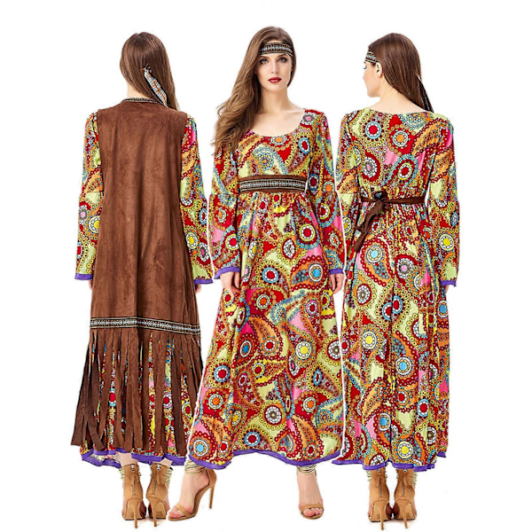 60-talets 70-talets Hippie Kostym Set med Hippie Tillbehör, Retro Hippie Kläder M