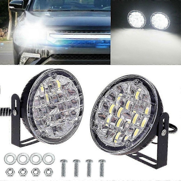 2kpl DC 12V 18 LED DRL Pyöreä Auton Sumuvalo Päiväajovalo Valkoinen