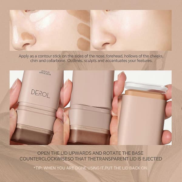 Foundation Stick, Multi-Use Foundation Stick Makeup with Built-in Foundation Brush, Velvety High Coverage Cream Foundation Longwear Contour Stick