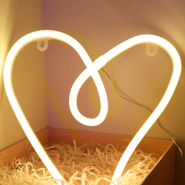 Kärlekshjärta Neonljus Alla hjärtans present till barn eller henne, Rumsdekor för vägg, Roligt ljus för barnrum Dekoration Drivs av batteri/(varm vit)
