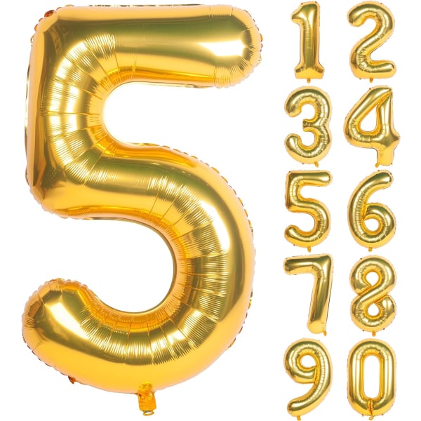2 ST 40 tums guldsiffriga heliumfolie födelsedagsballonger (guld 5)