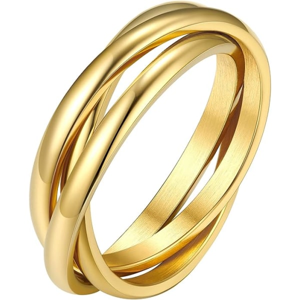 18K forgyldt sammenlåsende rullende fidget-ring til angst for kvinder og mænd, rustfrit stål/trefarvet/regnbue/rosaguld/sort/guld stablet ring（7）