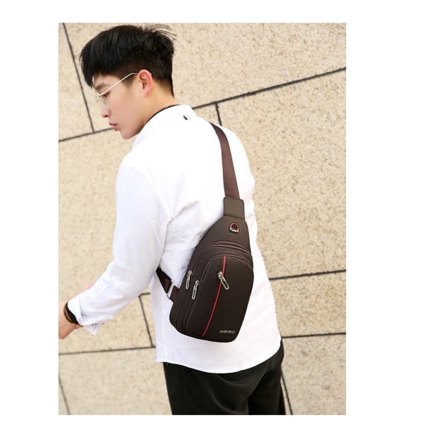 Liten Sling Kompakt Crossbody-väska Bröstaxel resväska Casual Daypack för män Kvinnor med hörlurshål Vattentät (brun)