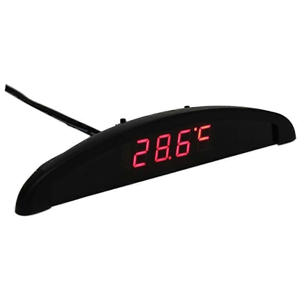 3-i-1 Bil 12V Digital LED Voltmeter Spänning Temperatur Klocka Termometer, Röd