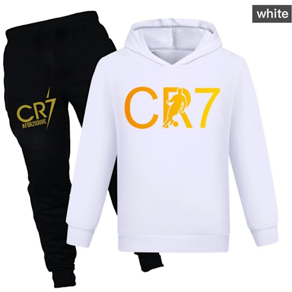 CR7 Ronaldo Barn Pojkar Casual Träningsoverall Fotboll Huvtröja Träningsbyxor Pullover Outfit Röd Röd Ed 130 cm White 110cm