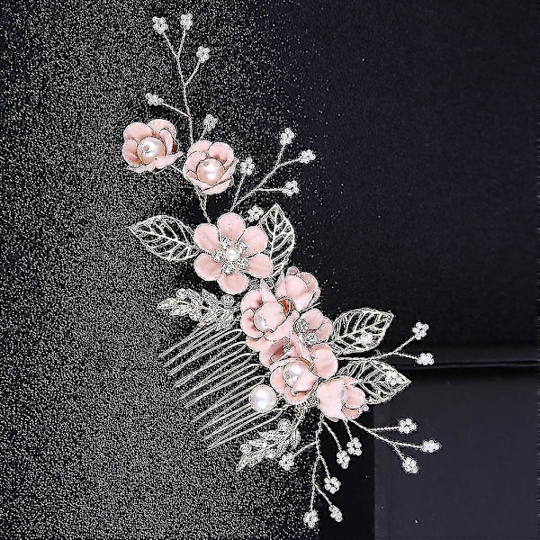 Bryllupshårkam Rhinestone Blomsterklips Hodeplagg Krystall Brudehårtilbehør (rosa)
