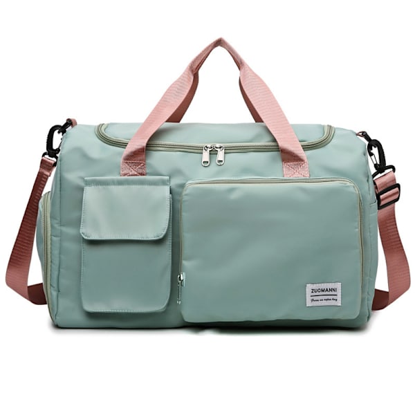 Sportsbag dame herre vanntett reiseveske med skoskap våtrom, stor kapasitet reiseveske gymbag svømmebag overnatting helg Green with pink
