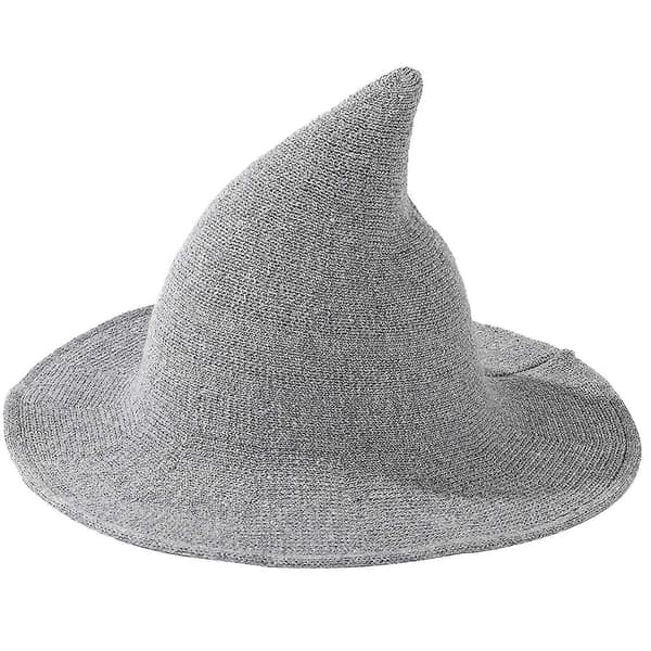 Afslappet heksehat til kvinder - Lysegrå uld, funktionel til både fester og cosplay