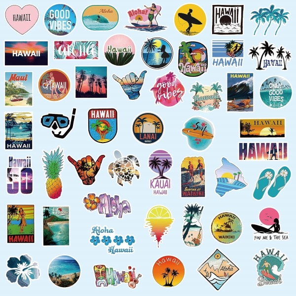 100st vattentät Hawaii-klistermärkepaket, Sommar Aloha Beach Vinyldekaler för Bagage Laptop Hydroflask Vattenflaskor, Hawaii-dekaler för tonåringar Vuxna
