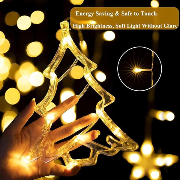 Christmas Curtain Lights, Reindeer Bell Window String Lights, 3.5m 8 Christmas Lighting Modes, USB String Lights with Remote Control, IP44 Waterproof for