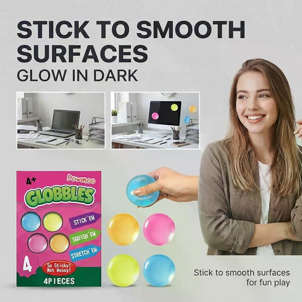Självlysande klibbiga stressbollar - 4-pack färgglada väggklibbiga fidgetleksaker för barn 3pcs