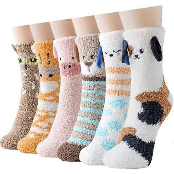 Niofind Fluffiga Sockor för Kvinnor och Flickor Varma Mysiga Sängsockor, 6 Par Tjocka Mjuka Vinter Fuzzy Julsockor för Avslappnad Hemma Sov