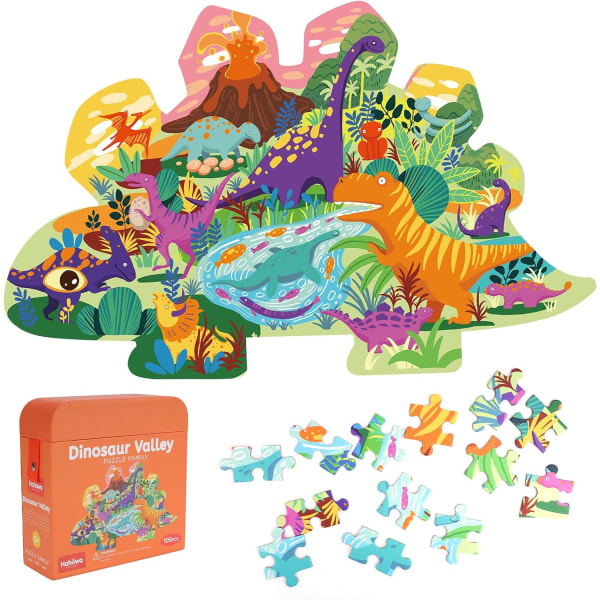 105 Piece Dinosaur World Jigsaw Puzzle for Kids 3-10, Stegosaurus Shaped Puzzle Preschool Learning Educational Toys for Children (23.5 x 14.8 Inch)