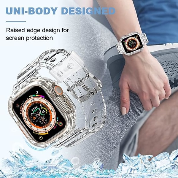 Kompatibel för kristallklara Apple Watch -band, 49 mm med case för män Dam Jelly Case och band