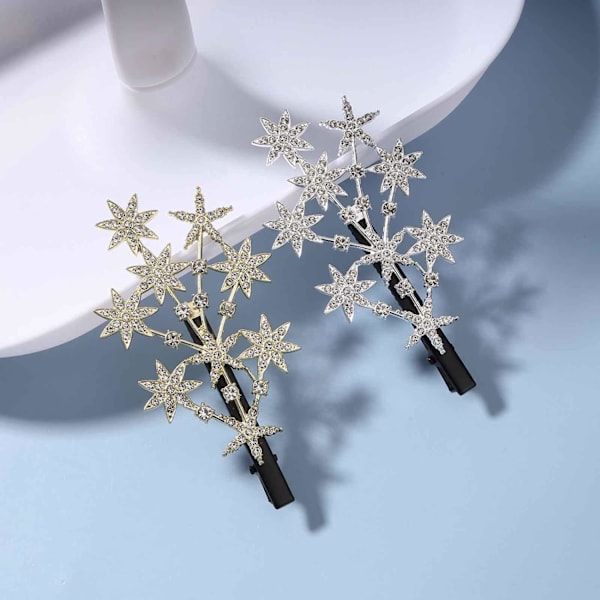 Kristallstjärna hårklämma barrette guld strass hårklämma brud hårnål huvudbonader hårnål huvudklämma gren hårnålar huvudbonad brud (guld)