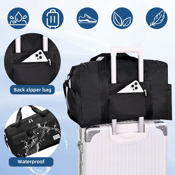 Sportsbag dame herre vanntett reiseveske med skoskap våtrom, stor kapasitet reiseveske gymbag svømmebag overnatting helg Gray with pink